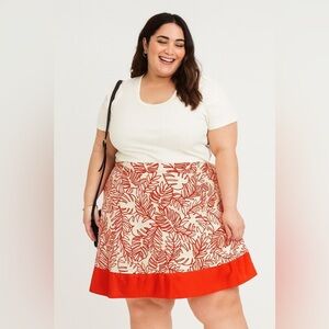 Lane Bryant Orange & White Leaf Print A-Line Skirt – Size 24